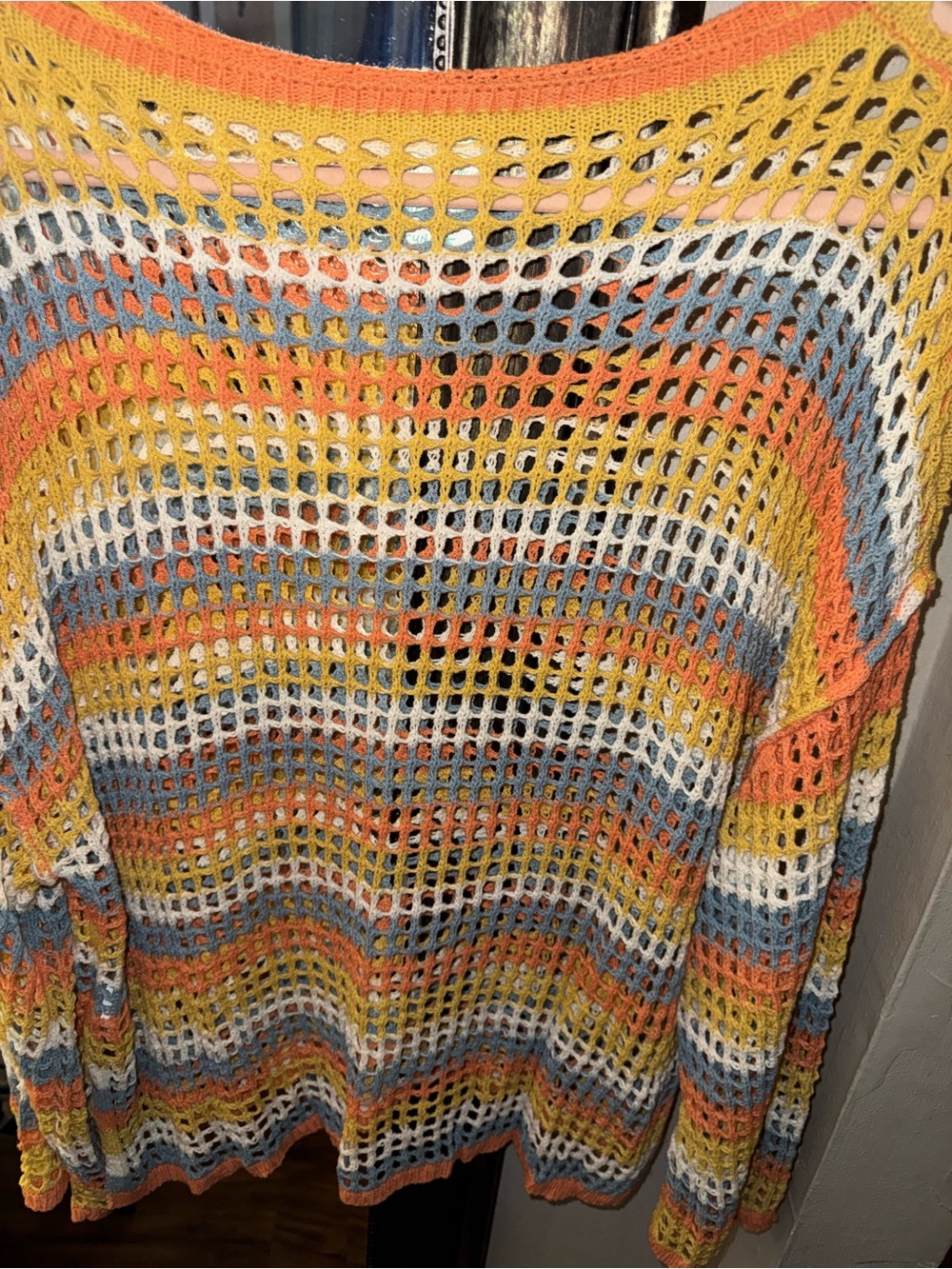 Cupshe Striped Open-Knit Beach Cover-Up in Orange, Blue & Rust - Picture 6 of 9